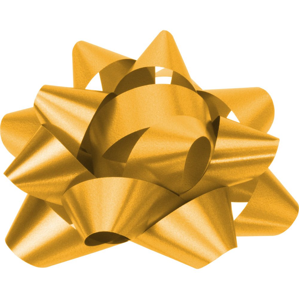 2 Unit Holiday Gold Medium Star Gift Bows 3-1/2 Polypropylene Unit Pack 48