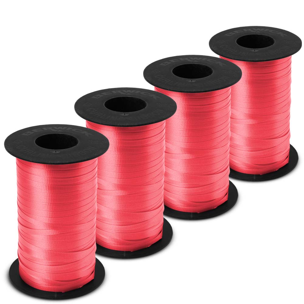 Red Splendorette Curling Ribbon - 3/16 in. x 500 Yards - Bundle of 4 Rolls  4/Rolls