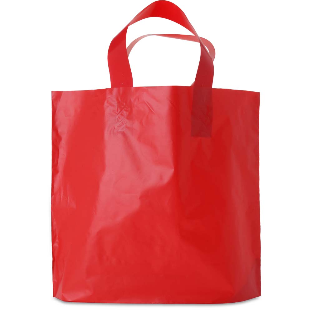 12x10+4 Red Frosted Soft Loop Handle Ameritote Plastic Bags