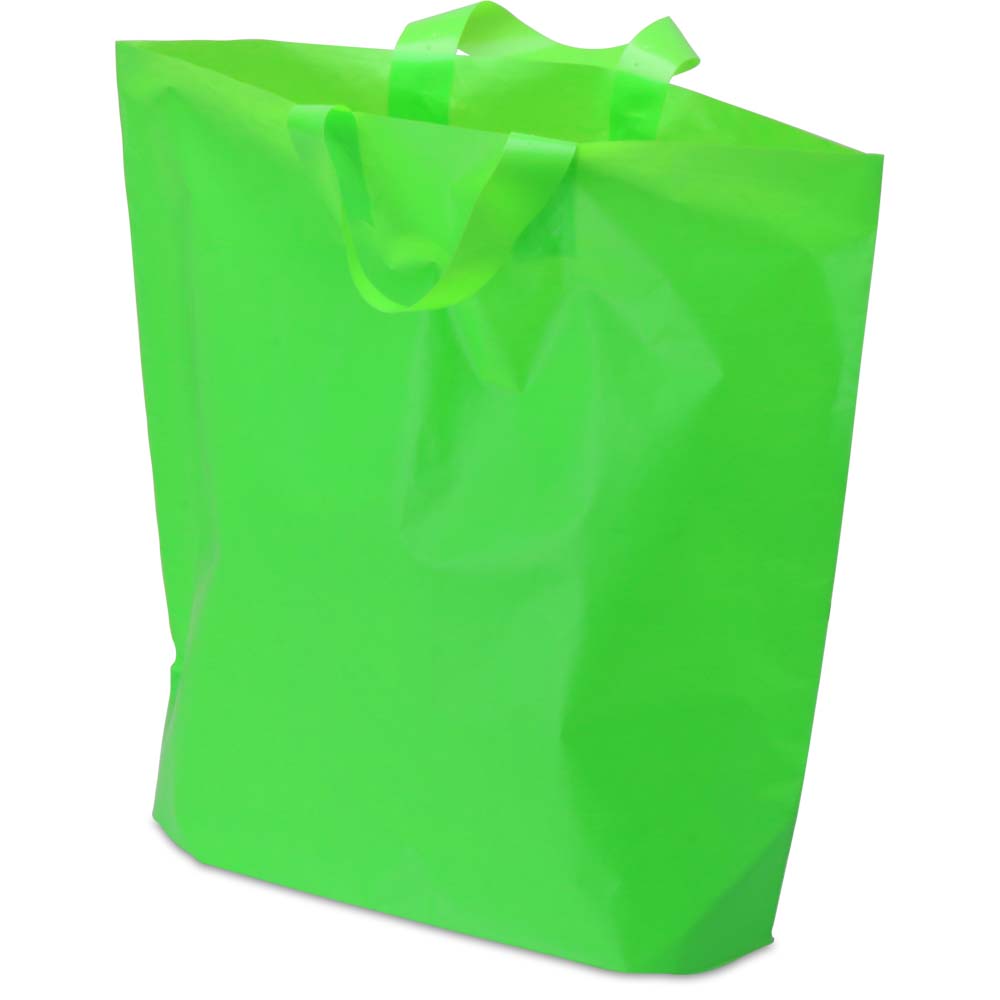 Citrus Green Plastic Ameritote Shopping Bags w. Soft Loop Handle - 16 x 6 x 15 in.
