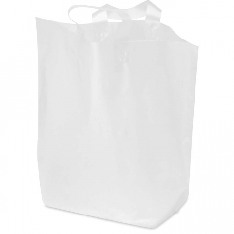 BABCOR Packaging: Clear Frost Plastic Ameritote Shopping Bags w. Soft Loop  Handle - 16 x 6 x 15 in.