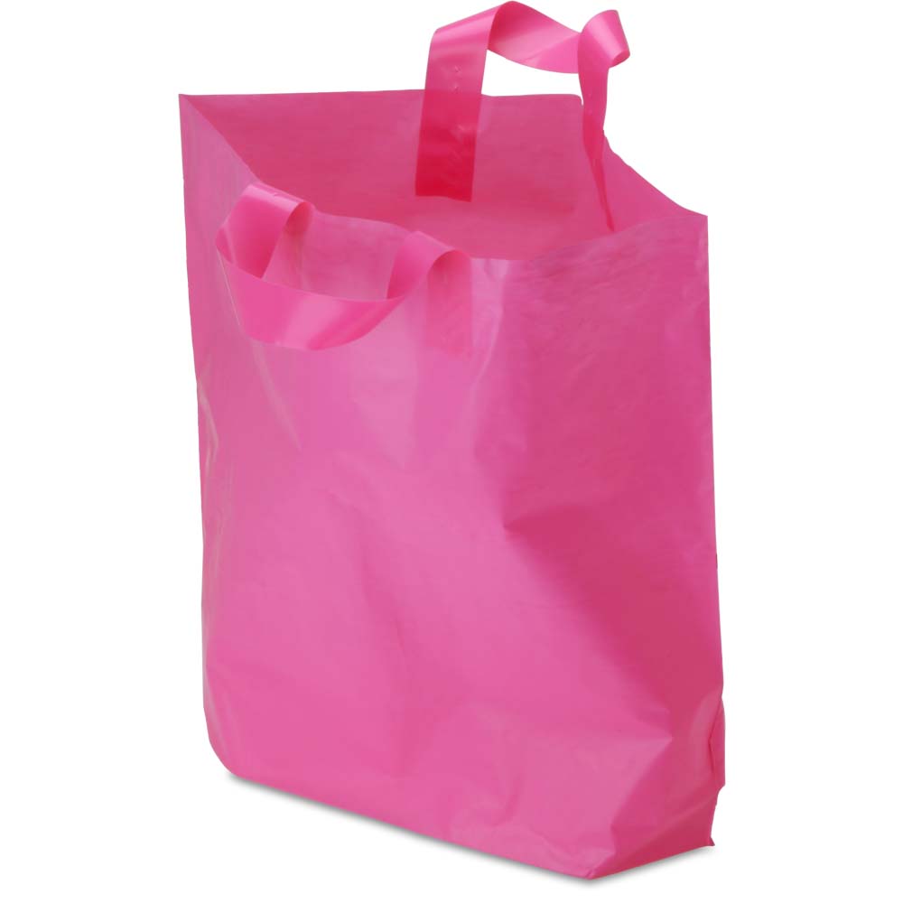 Hot Pink Plastic Ameritote Shopping Bags w. Soft Loop Handle - 16 x 6 x 15  in. 250/Case