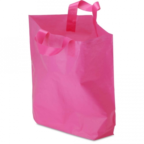 BABCOR Packaging: Hot Pink Plastic Ameritote Shopping Bags w. Soft Loop  Handle - 16 x 6 x 15 in.