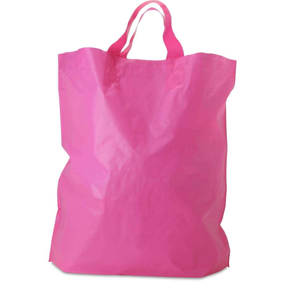 BABCOR Packaging: Hot Pink Plastic Ameritote Shopping Bags w. Soft Loop  Handle - 16 x 6 x 15 in.