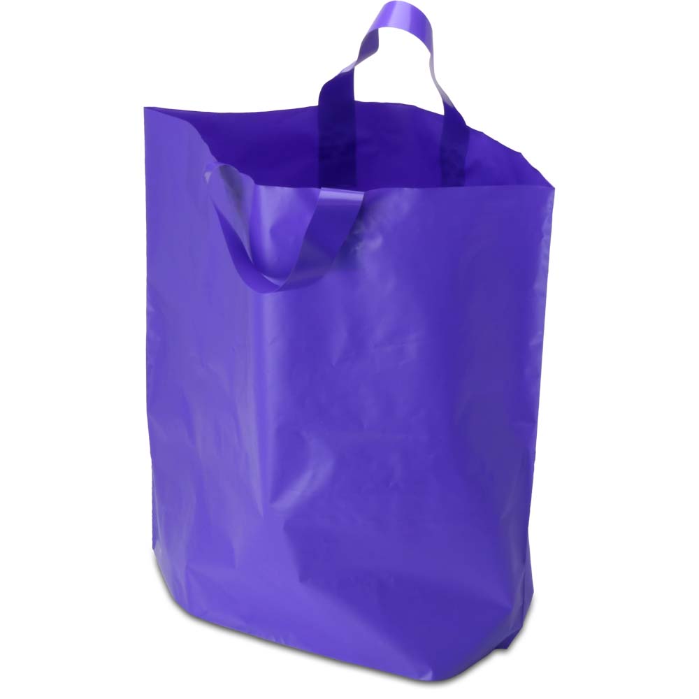 Purple Plastic Ameritote Shopping Bags w. Soft Loop Handle - 16 x 6 x 15  in. 250/Case