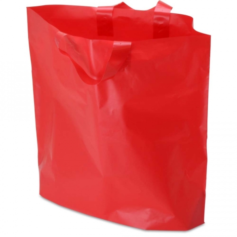 BABCOR Packaging: Red Plastic Ameritote Shopping Bags w. Soft Loop Handle -  16 x 6 x 15 in.