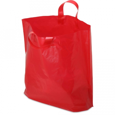 Hot Pink Plastic Ameritote Shopping Bags w. Soft Loop Handle - 16 x 6 x 15  in. 250/Case