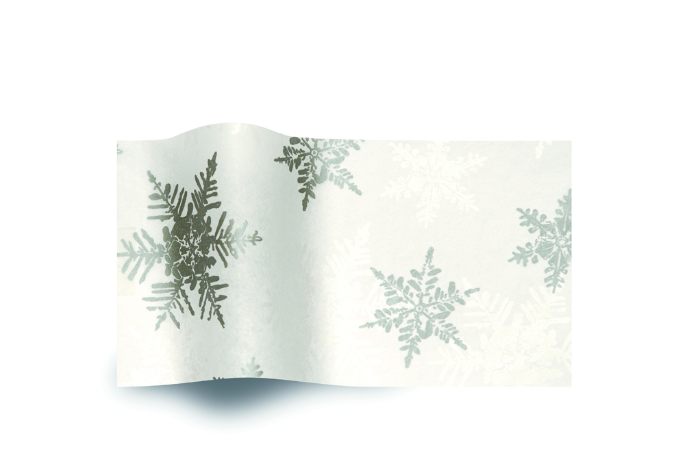 Pearl/Silver Snowflakes Stock Printed Tissue - 20 x 30 in.