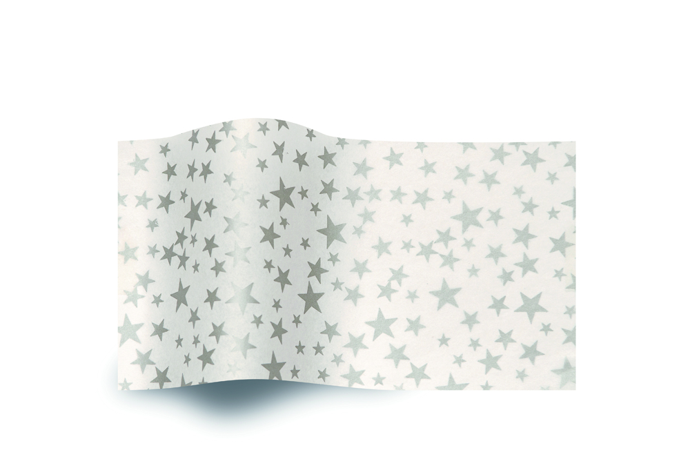 Silver Stars on White Precious Metals Tissue - 20 x 30 in.